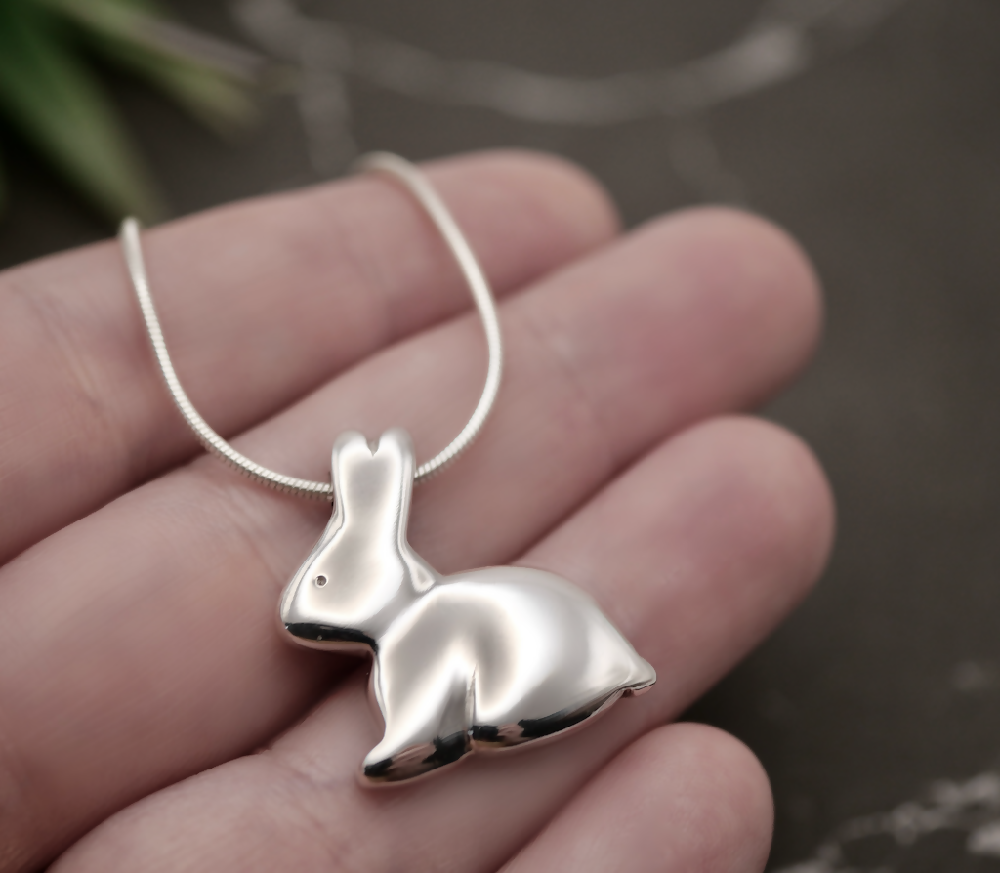 choc bunny pendant silver hand sml