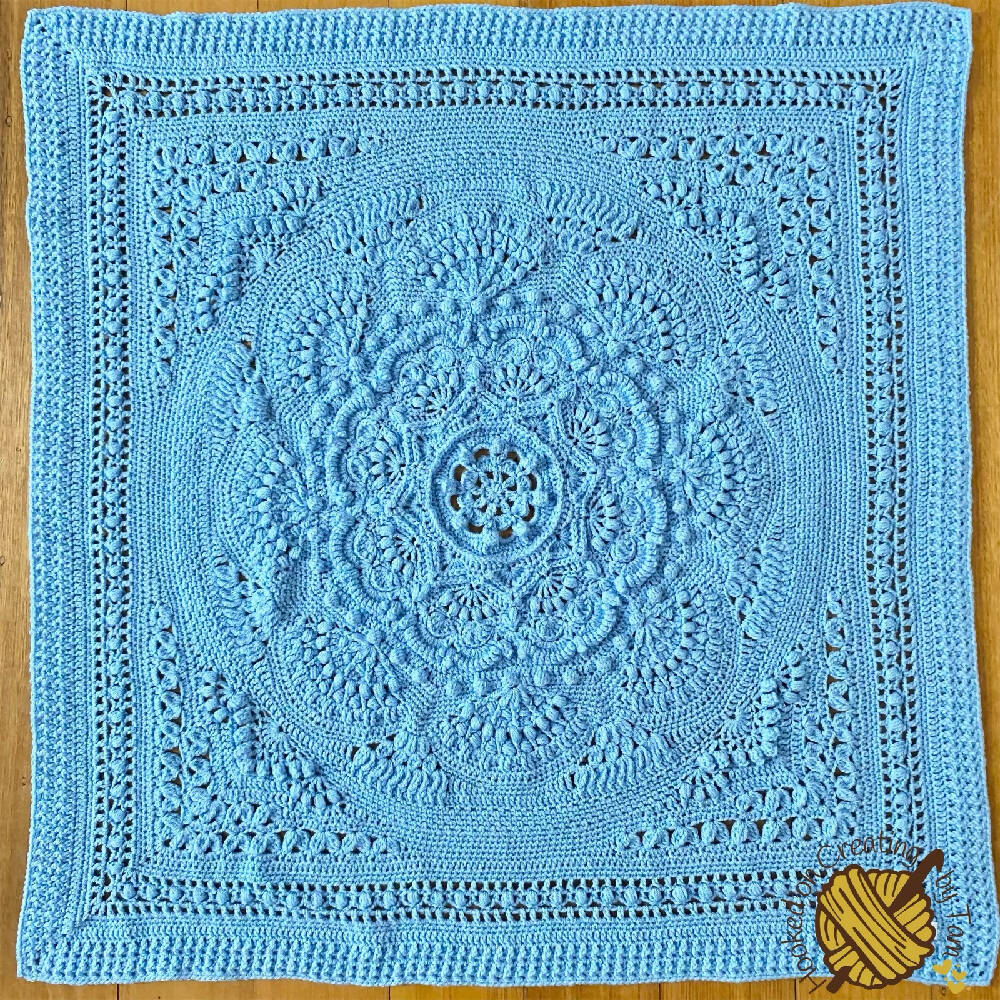 Cloud Blue ‘Baby Arcadia’ Heirloom Handmade Baby Blanket 100% Acrylic