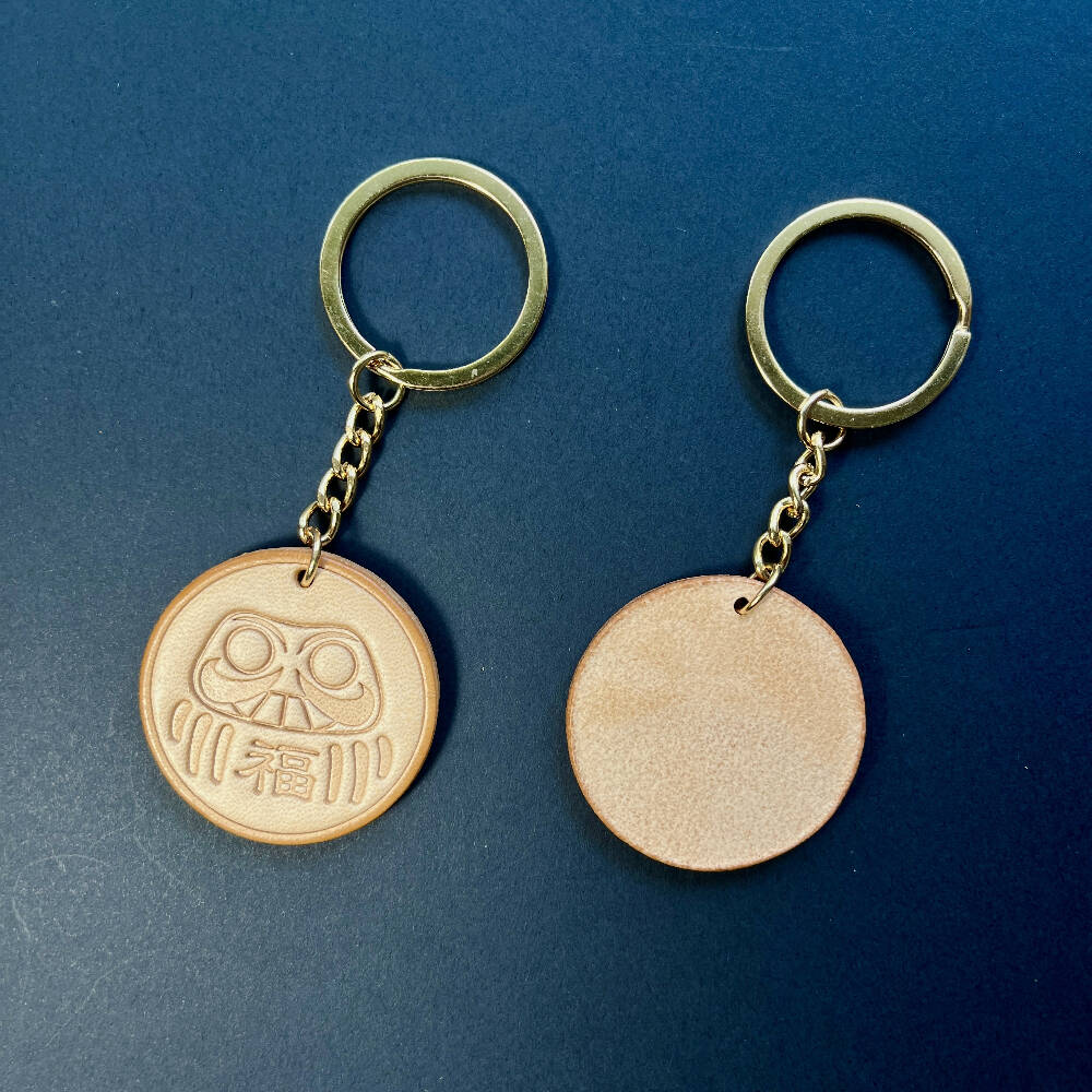 Japan Daruma leather keychain| Veg Tan Leather| Gift|Keyholder