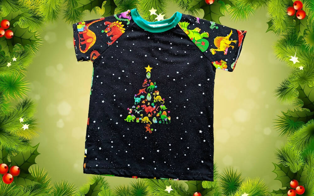 Christmas T-Shirt, Boys, Dinosaur Tree, Size 4, 6