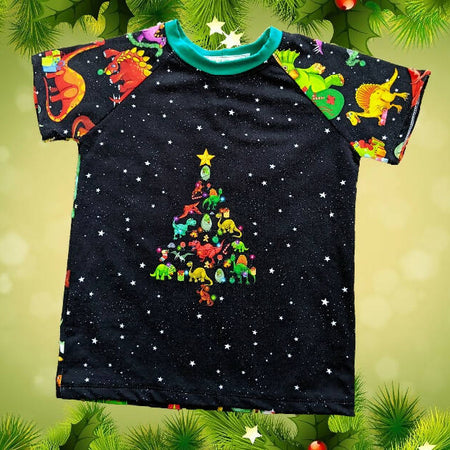 Xmas T-Shirt, Boys, Dinosaur Tree, Size 4, 6