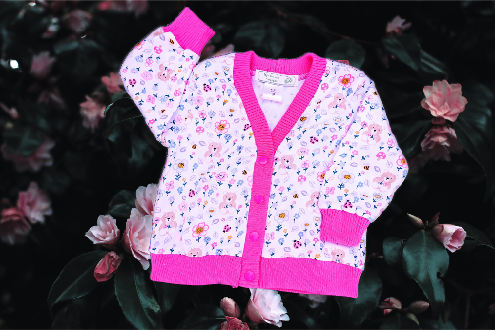 Girls Cardigan 'Bear Meadow', V-Neck - Size 000, 1-3