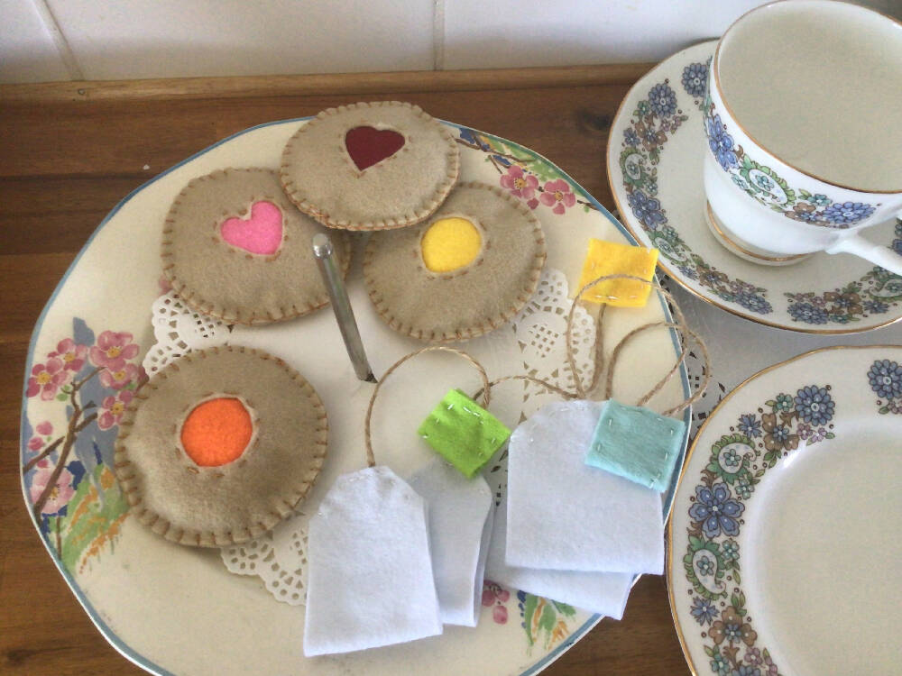Tea Time set felt cookies and tea bags