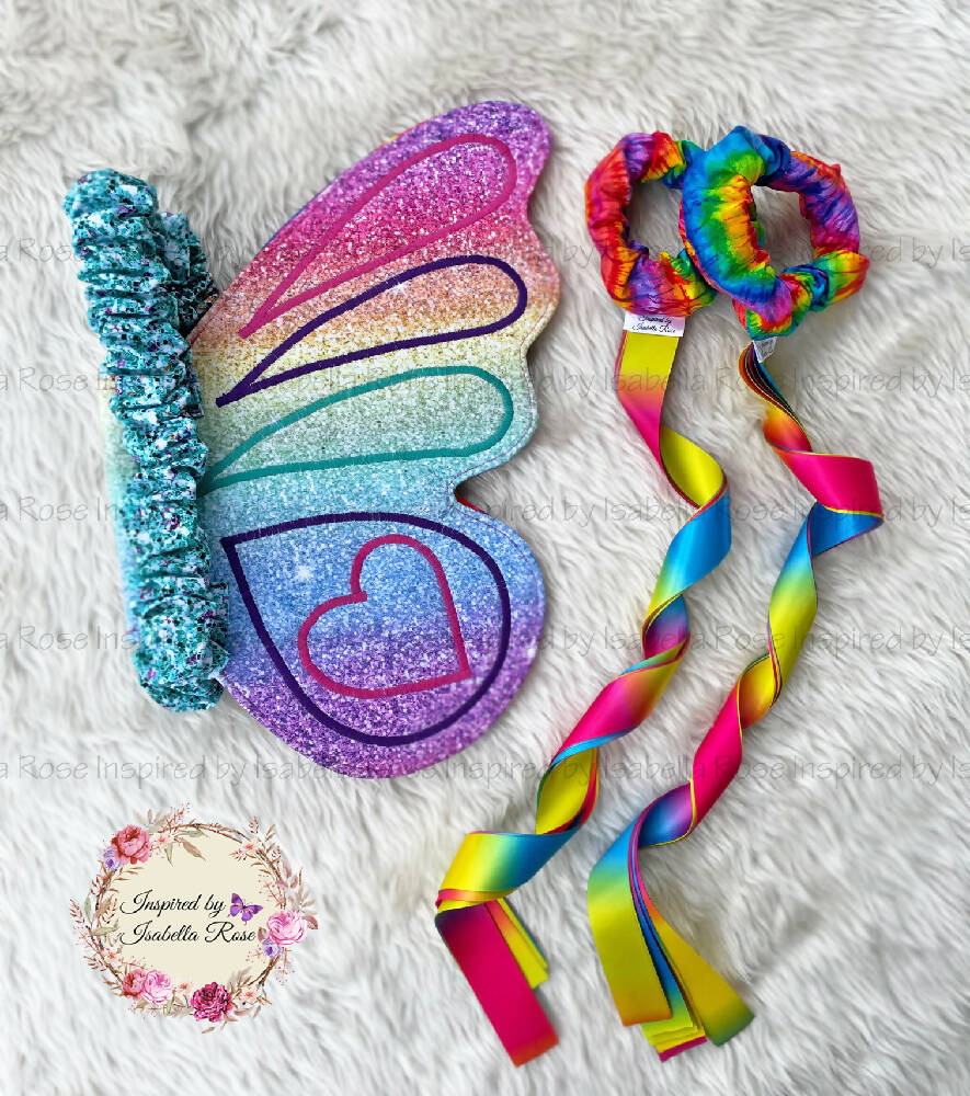 Butterfly fabric wings, Embroidered Mask, Dancing ribbons, Made to order