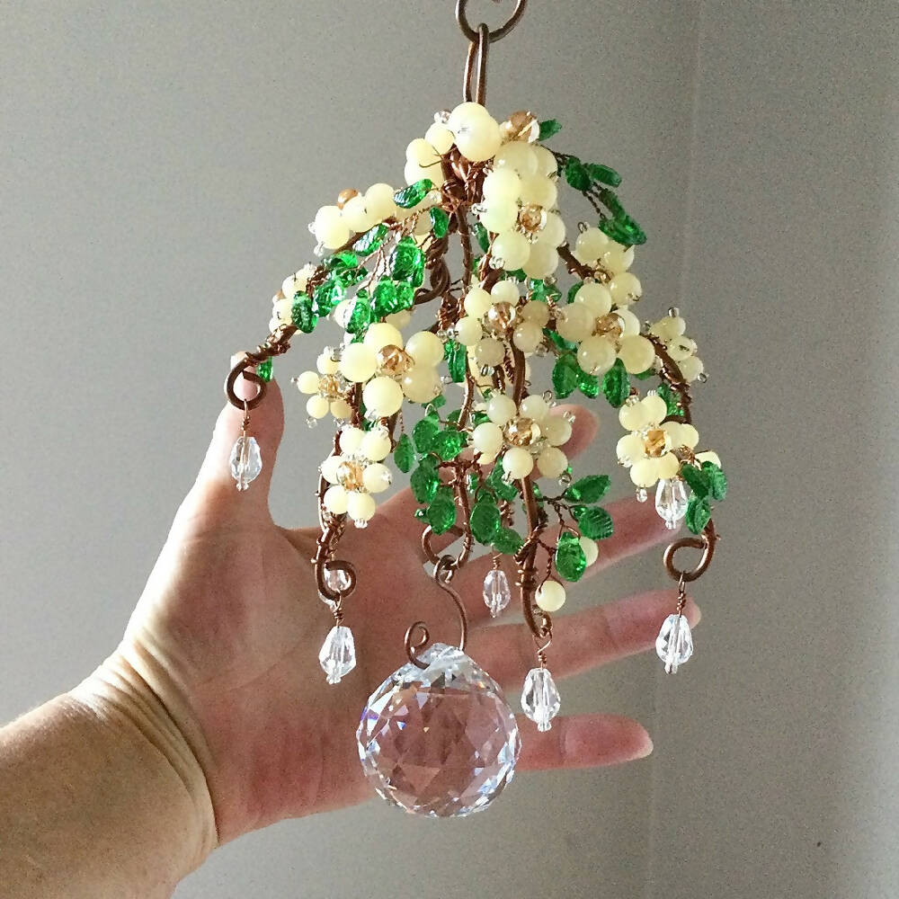 Floral Cascade Mobile with Crystal Glass Beads