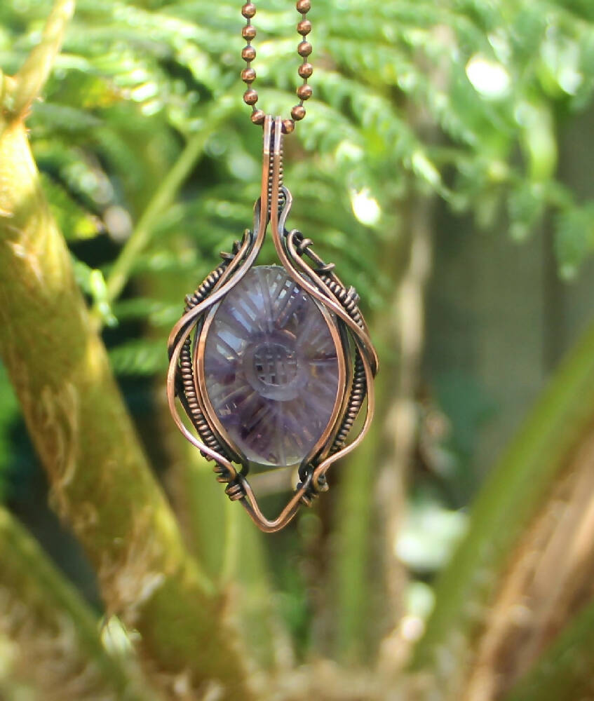 Carved Amethyst In Copper with chain