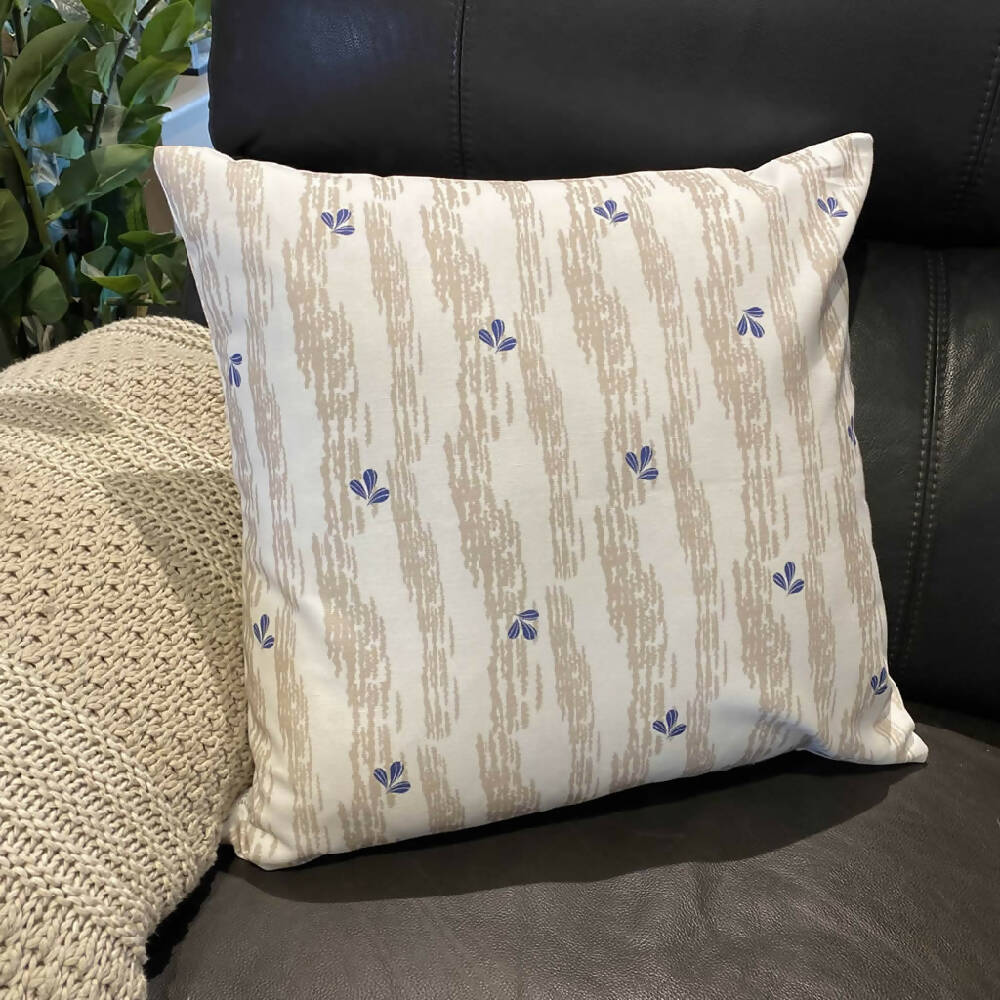 Cushion Cover Hampton style navy and taupe striped with dainty leaves