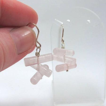 Rose quartz cylinder and sterling silver earrings