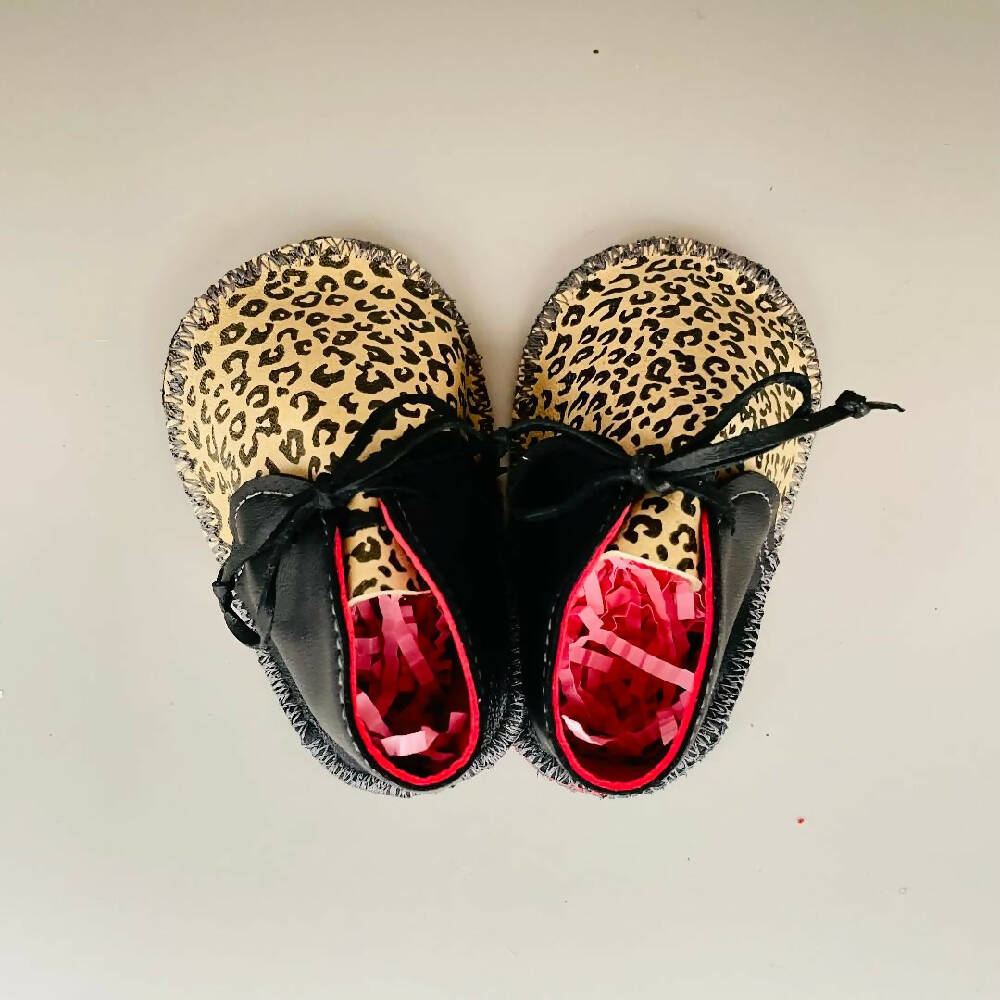 baby shoes boots black and leopard print