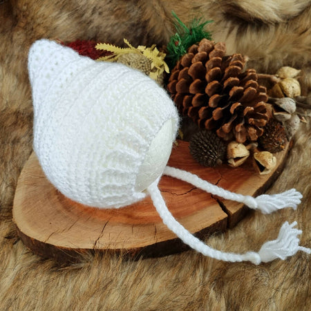 Baby Pixie Bonnet White Vintage Crochet Newborn Beanie Hat