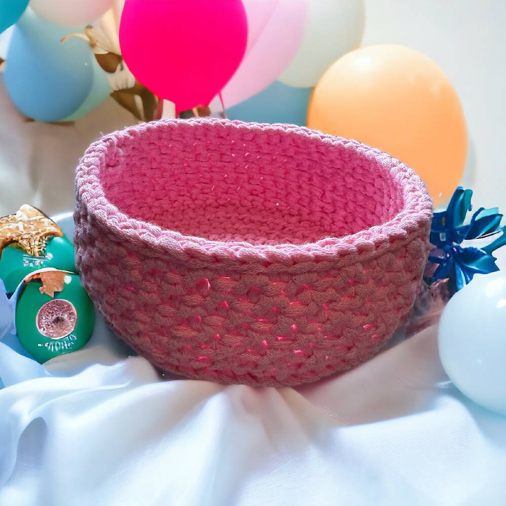 Crochet pink storage basket