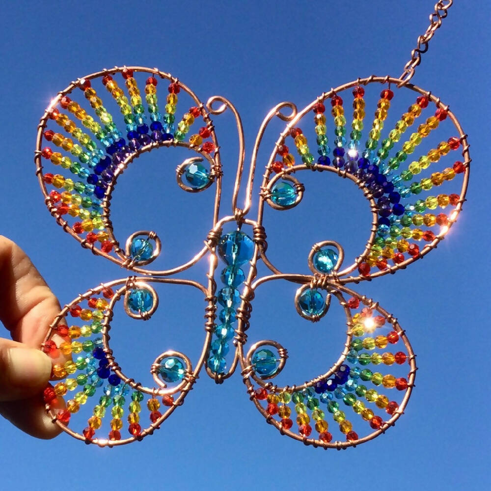 Butterfly- Rainbow coloured Crystal Glass Beaded Suncatcher