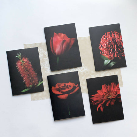 BLANK FLORAL GREETING CARDS SET OF 5 - THE RED FLOWERS THAT BLOOM