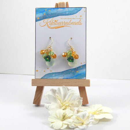 Blue Chalcedony Dangle Earrings,Peridot and Citrine Crystal Accents