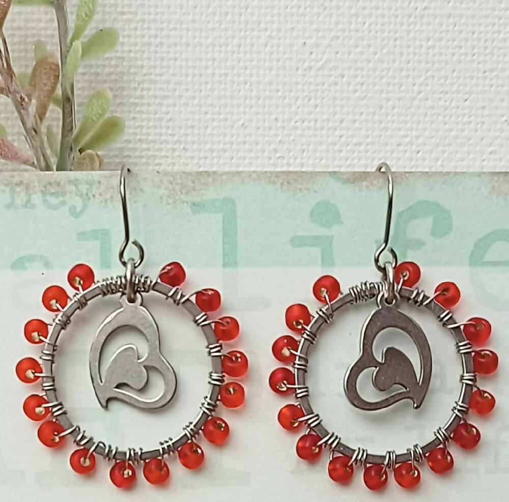 Wire-wrapped Glass Bead Circle Earrings - Assorted Designs