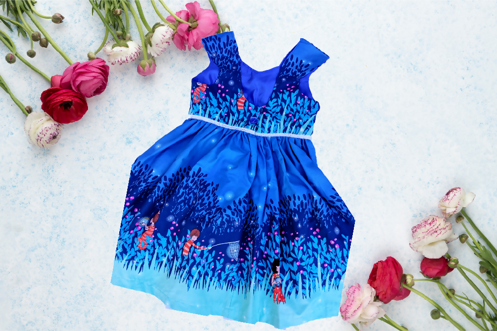 Girls Dress - Border Print 'Summer Nights'