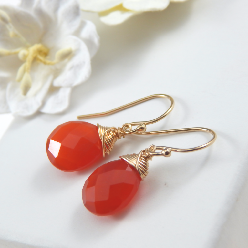 Carnelian Earrings Gold Filled,Orange Carnelian Earrings, August Birthstone Earrings