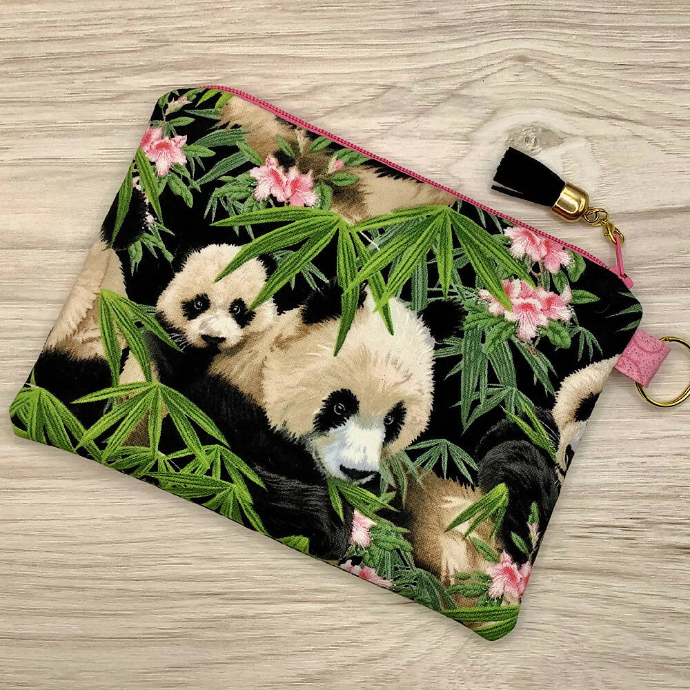 Panda Bear Zip Pouch (18cm x 13cm). Fully lined, lightly padded