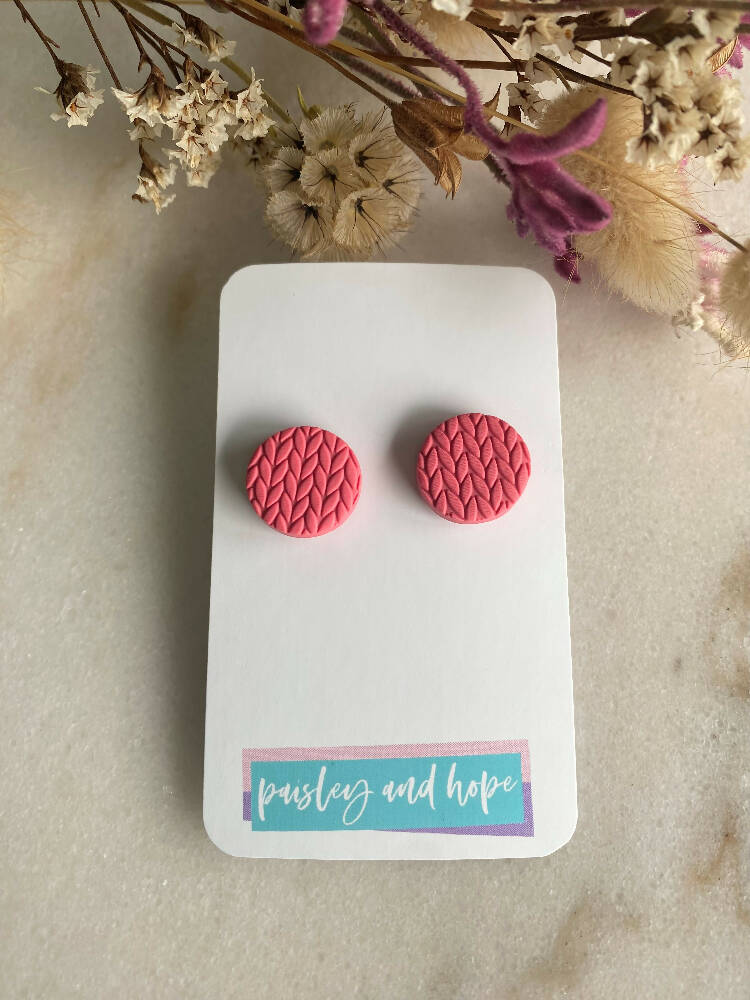 CLEARANCE Polymer Clay Knit Pattern Statement Studs - Choose Colour