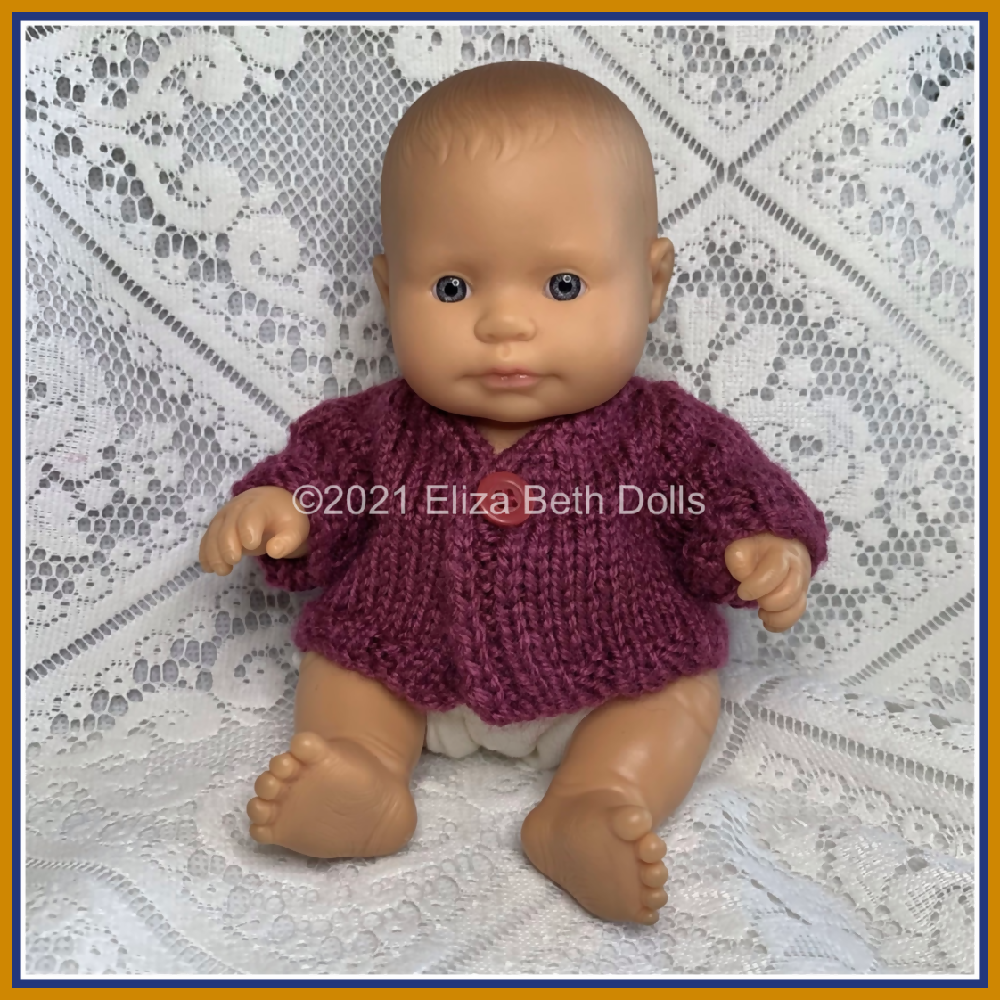 Miniland 21cm clothes, PDF digital pattern, Cardigan, Jacket, Coat, Boy, Girl, Unisex, Easy quick knit, Straight needles, Flat knit, Baby doll clothes, Cute outfit, Doll accessories, Minikane, 8inch, Eliza Beth Dolls, ElizaBethDolls, Australia, Clear instructions, Photos, 8ply DK yarn, Beginner friendly, Basic knitting, Simple pattern, 2