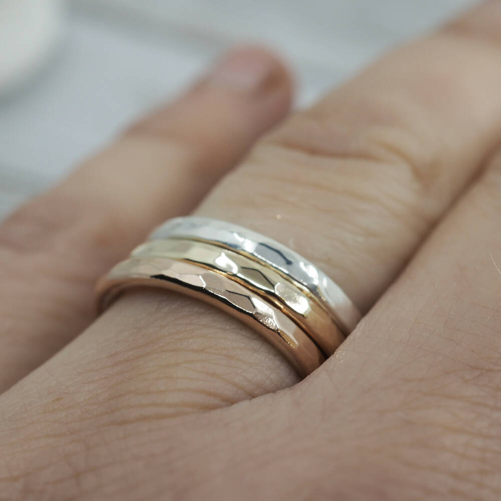 Stacking ring set | 2mm rose, yellow gold-fill and sterling silver rings | Handmade jewellery