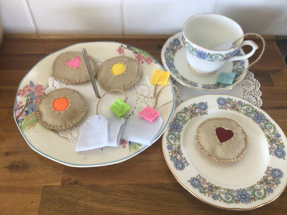 Tea Time set felt cookies and tea bags