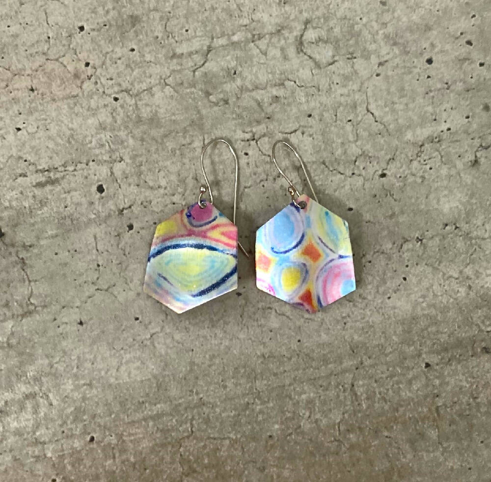 Abstract printed anodised aluminium earrings