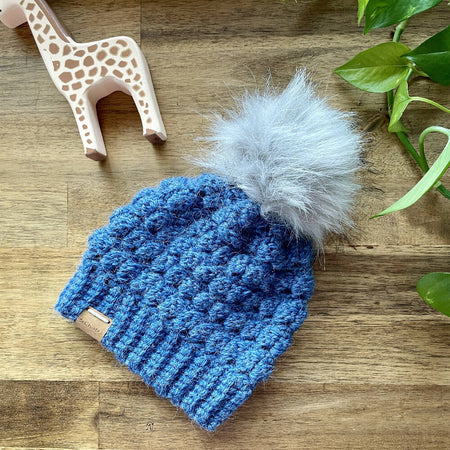 Handmade Baby Beanie with Faux Fur Pom Pom