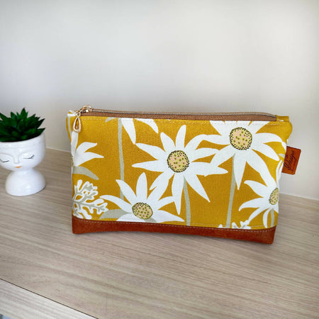 Large Zippered Pouch - Yellow Wildflowers