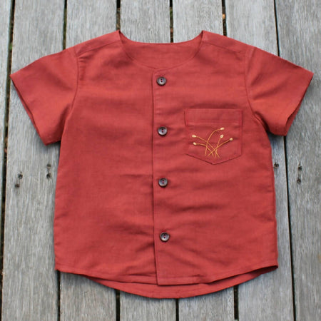 Boy's Summer Shirt - Linen - Size 4 - Hand Embroidery