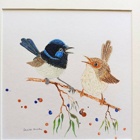 You Tweeted What! Original watercolour painting of a pair of Blue Wrens
