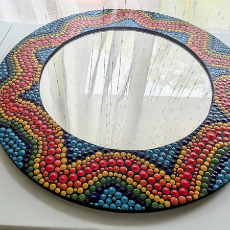 Handpainted Rainbow Ripple Mirror Round 41cm