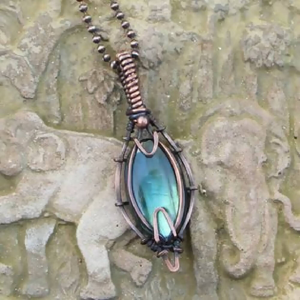 Labradorite Amulet in Copper with chain