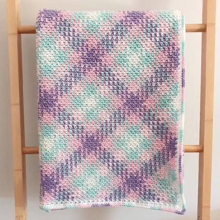 Baby Blanket acrylic crochet argyle cot blanket pink/purple/green/white