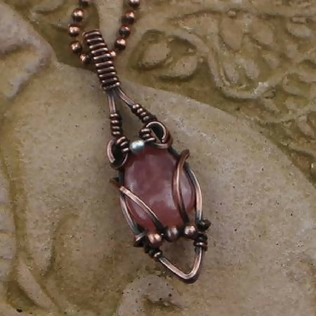 Rhodochrosite Mini Pendant in Copper with chain