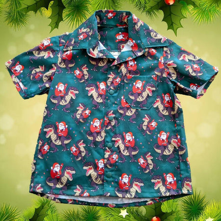 Xmas Shirt, Boys, Santa on Dinosaur