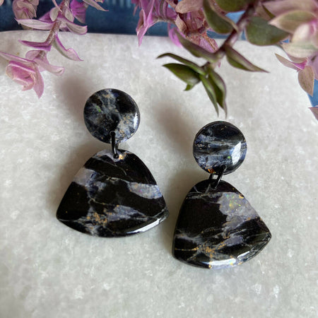 Black Marble Polymer Clay Dangle Earrings