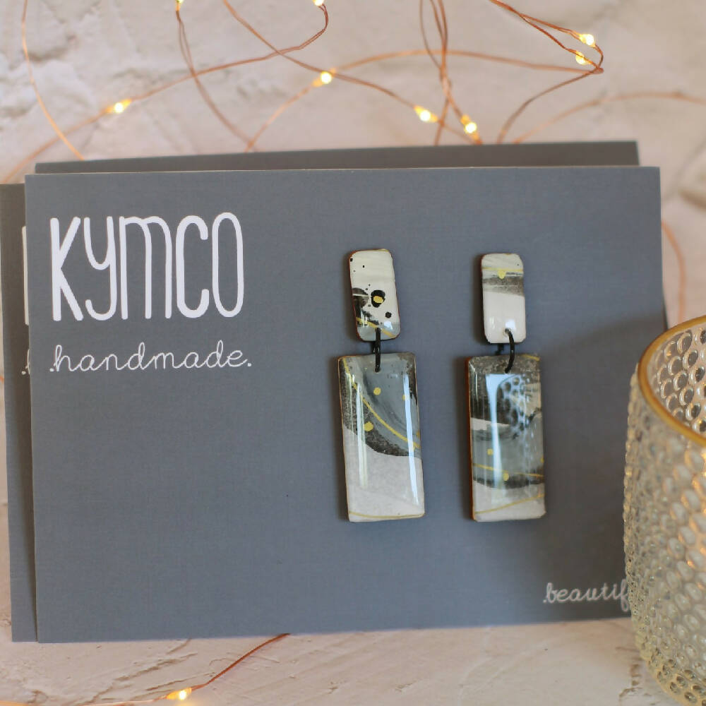 Volcano Collection | Resin Statement Dangles Earrings | Black, grey, white