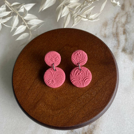 Embossed Polymer Clay Dangles - Pink