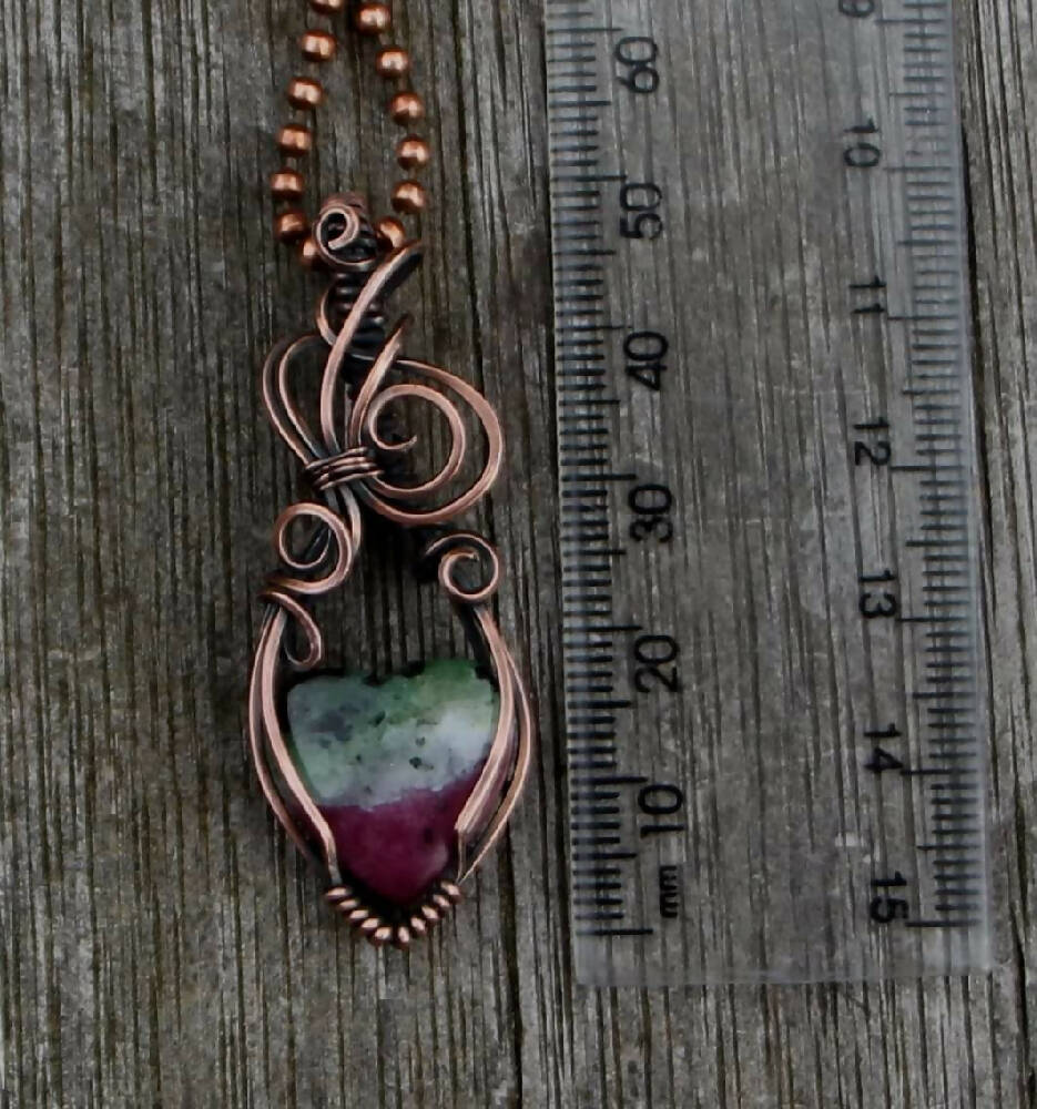Ruby in Zoisite heart with copper "ribbon" with chain