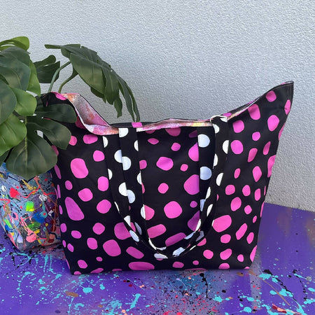 Kasey Rainbow Black and Pink Pebbles Large Tote Bag