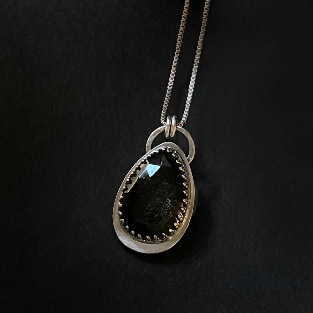 Pendant Sterling Silver Bezel Obsidian Gothic Teardrop D