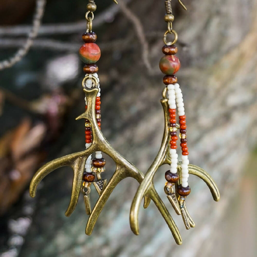 Dangle Drop Beaded Earrings (Antlers)