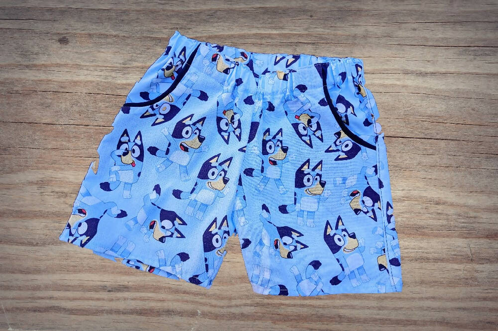Boys Blue Dog Shorts with Pockets