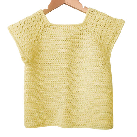 Girls Top lace sleeve crochet soft cotton blend size 6 yellow
