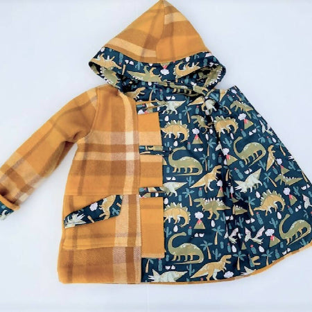 Blanket Duffle Coat with Dinosaur Lining