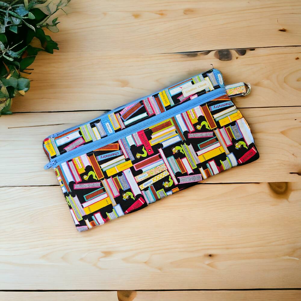 Handmade Bookworm Double Zippered Pencil Case