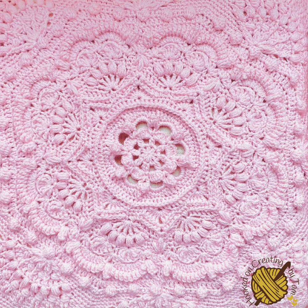 Powder Pink ‘Baby Arcadia’ Heirloom Handmade Baby Blanket 100% Acrylic