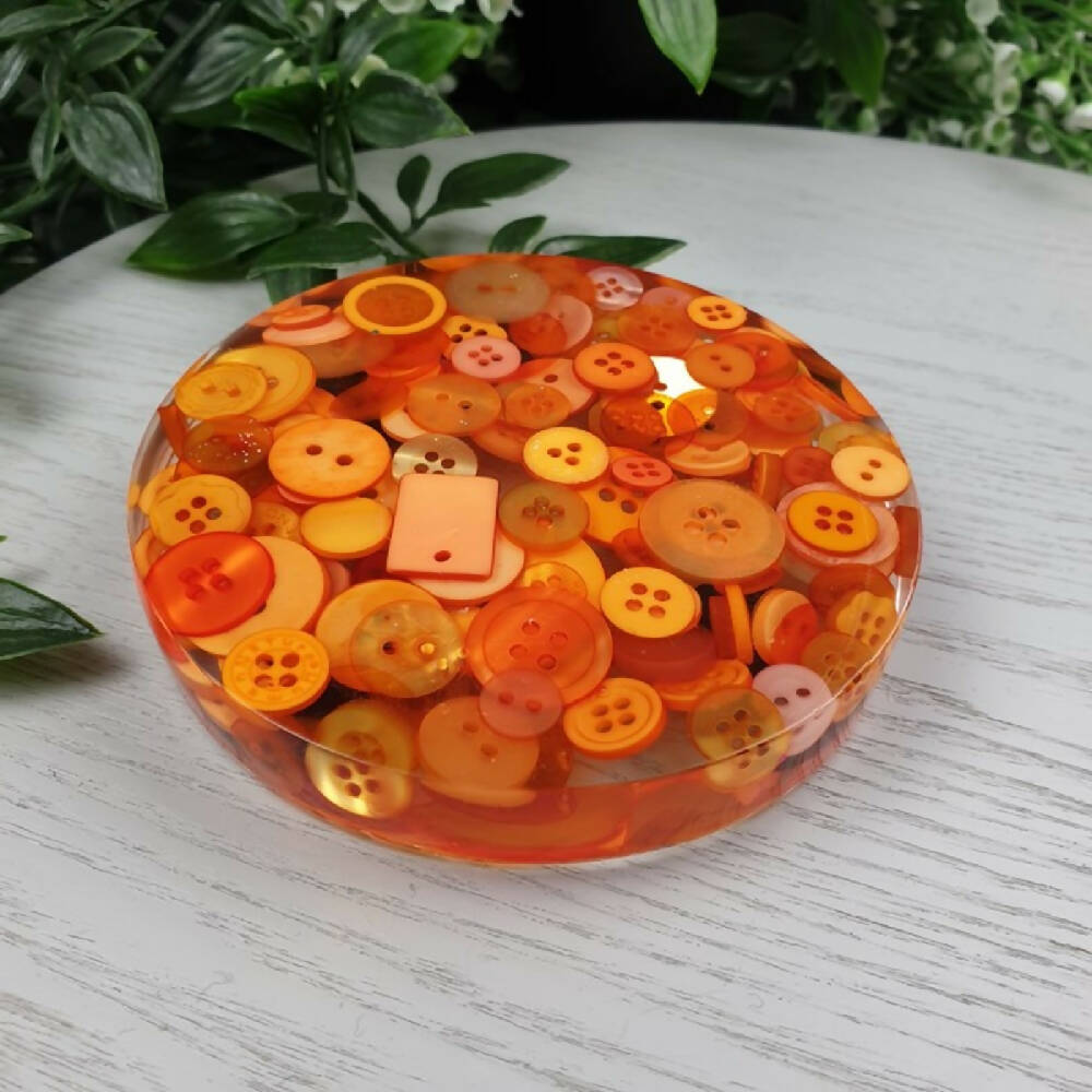 Coaster Orange Resin Buttons Handmade Flat Coffee Mug Coaster (3)