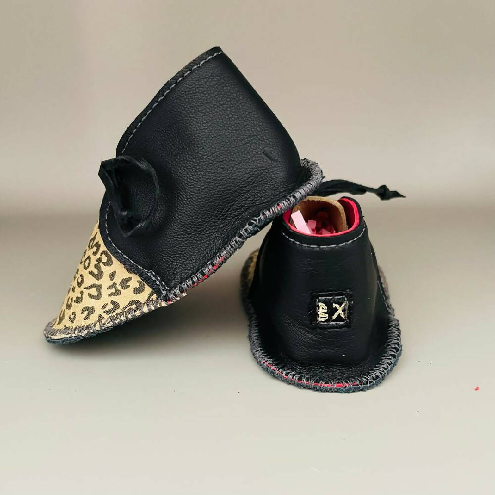 baby shoes boots black and leopard print